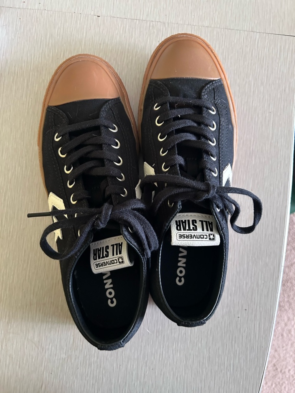 Converse All Star Low Top Sneakers in Black with Brown Toe Caps